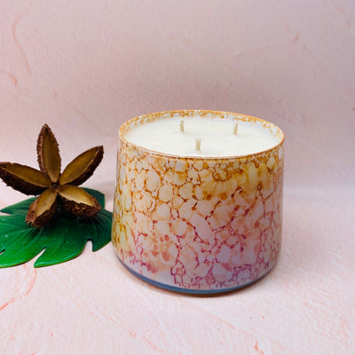 Soy Candle - Watercolour Triple Wick Yellow - Lime Basil and Mandarin
