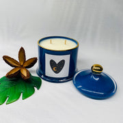 Soy Candle - XL Blue Cloche Jar - Lime Basil and Mandarin