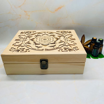Essential Oil Wooden Box - Carved Lotus