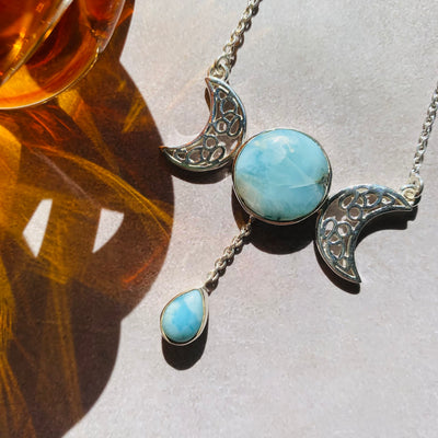 Larimar Sterling Silver Triple Moon Necklace - #SSLA-NEC02