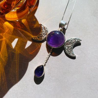Amethyst Sterling Silver Triple Moon Necklace - #SSAM-NEC02