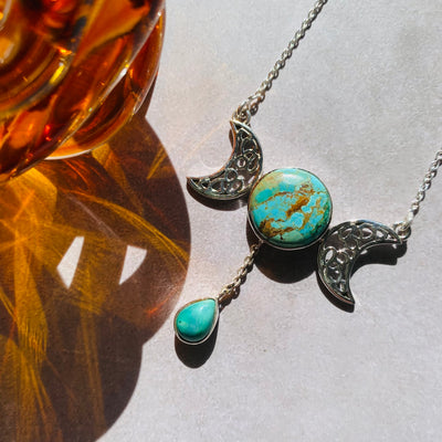 Turquoise Sterling Silver Triple Moon Necklace - #SSTU-NEC01