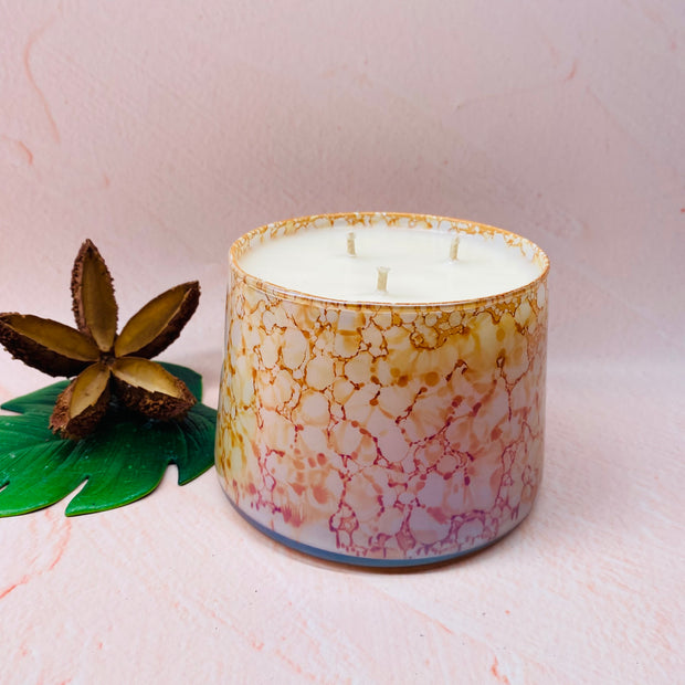 Soy Candle - Watercolour Triple Wick Yellow - Smoked Amber and Lavender Musk