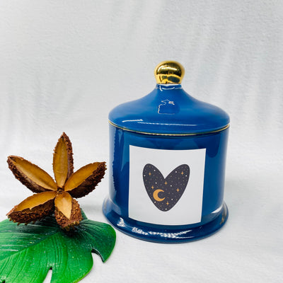 Soy Candle - XL Blue Cloche Jar - Lime Basil and Mandarin