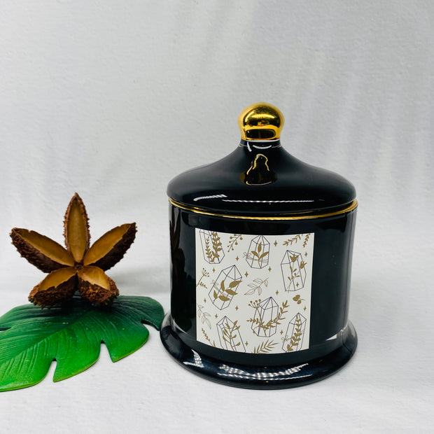 Soy Candle - XL Black Cloche Jar - Sandalwood and Saffron