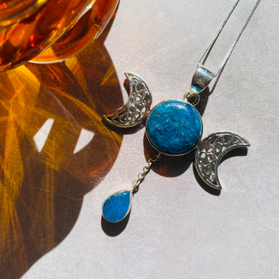 Apatite Sterling Silver Triple Moon Necklace - #SSAP-NEC02