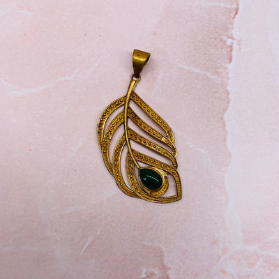 Golden Feather Pendant - Green Aventurine