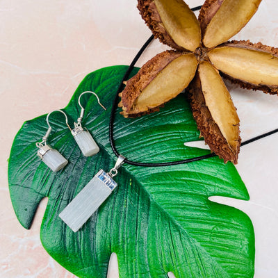 Selenite Necklace and Earrings Set