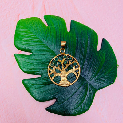 Tree - Gold Plated Pendant - Green Aventurine