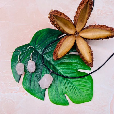 Rose Quartz Necklace and Earrings Set