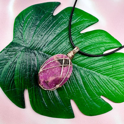 Cobaltian Calcite Wire Wrapped Necklace