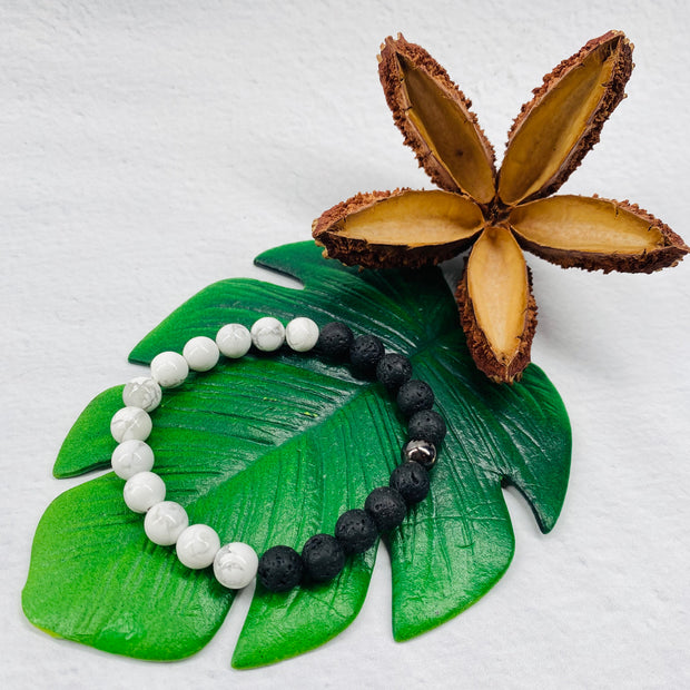 Lava Stone - White Howlite - Aromatherapy Bracelet