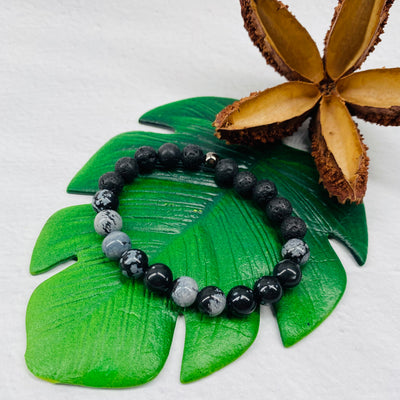 Lava Stone - Snowflake Obsidian - Aromatherapy Bracelet